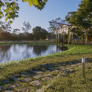 Projeto paisagístico do lago no sítio Harmonia