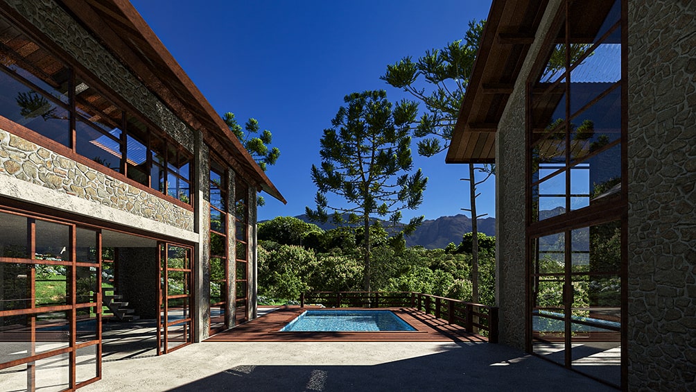 Projeto para construção de casa com piscina no alto da montanha